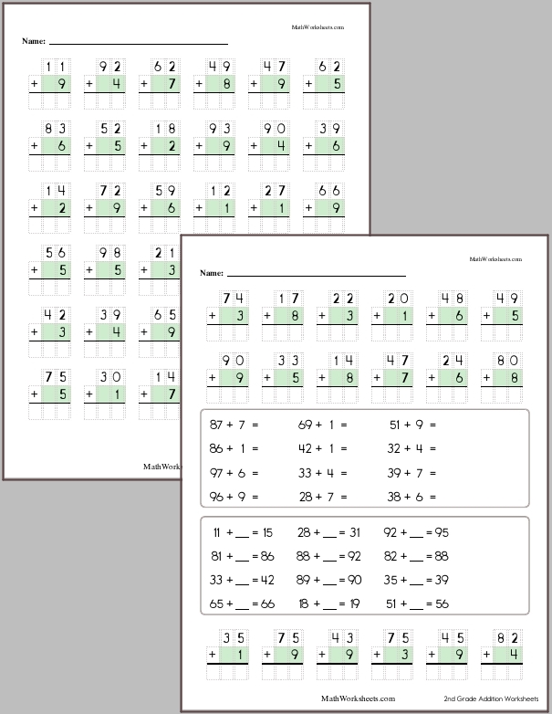 Addition Worksheets for 2nd Graders - Free with No Login ...