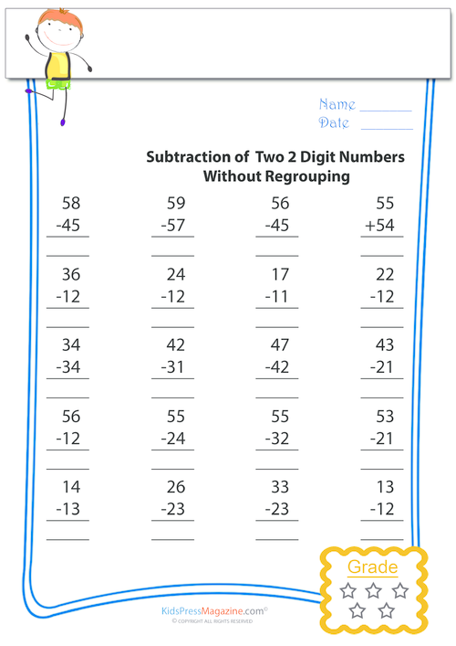 Subtraction - (2) Two digit Without Regrouping #1 ...