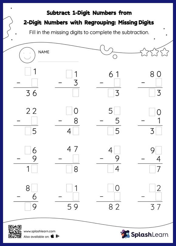 Subtract Numbers within 100 with Regrouping: Vertical Subtraction ...