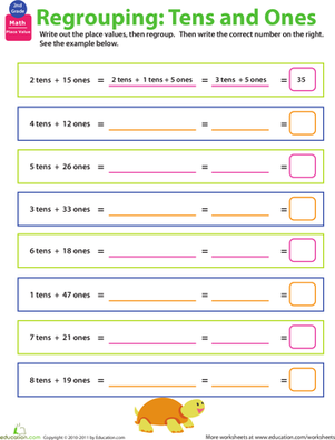 regrouping tens and hundreds worksheet