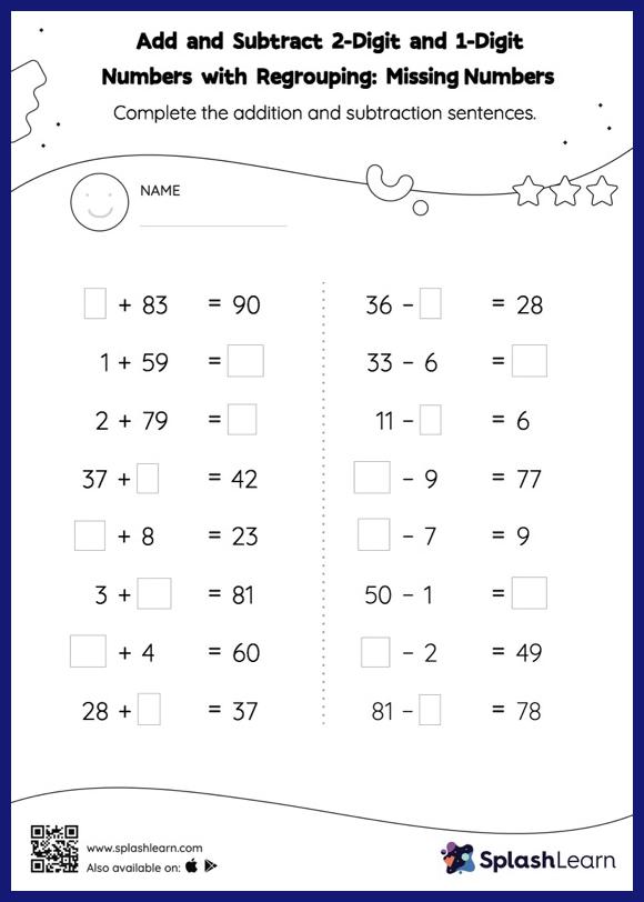 2-digit Subtraction with Regrouping Worksheets for 1st Graders Online