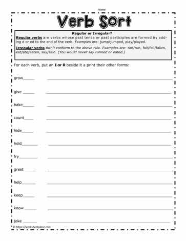 Regular and Irregular Verbs Worksheets
