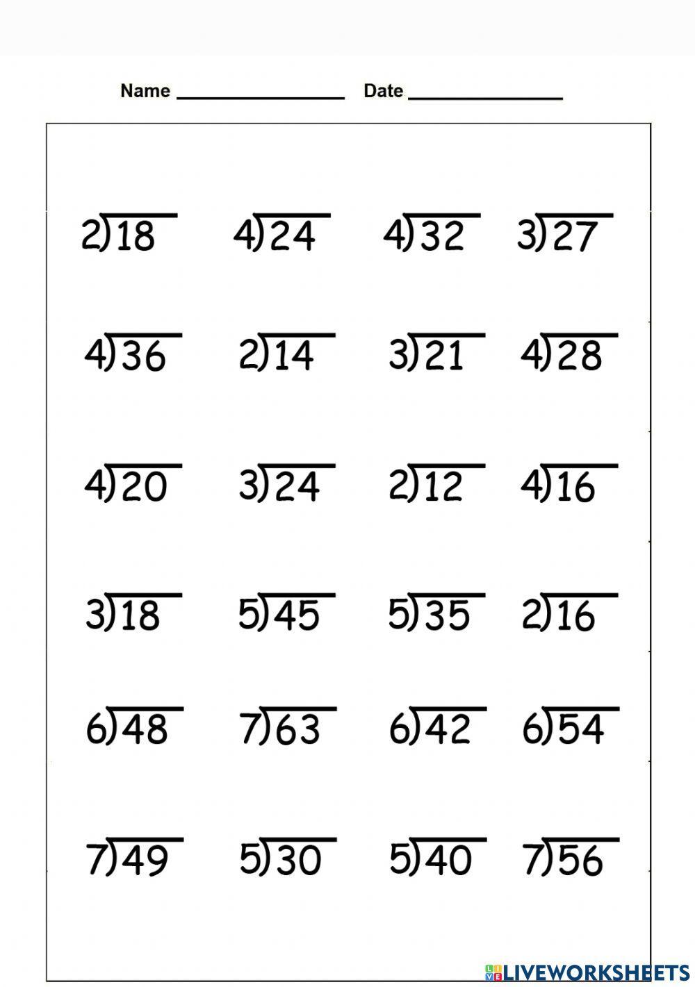 Division online exercise for grade 5  