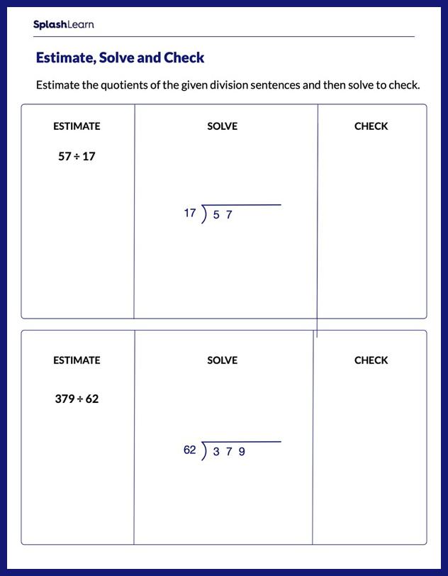 Estimate Solve and Check the Division Problems - Math Worksheets ...