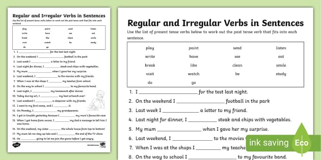 Regular and Irregular Verbs Worksheets for Year 3 PDF