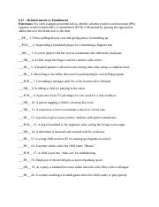 reinforcement vs punishment worksheet answer key