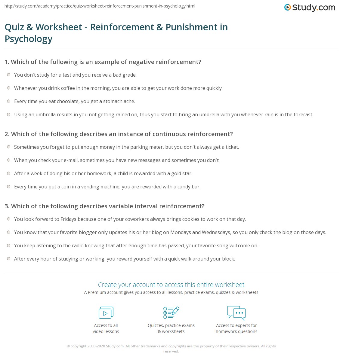 reinforcement vs punishment worksheet answers