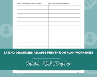 Eating Disorder Relapse Prevention Plan Worksheet Editable ...