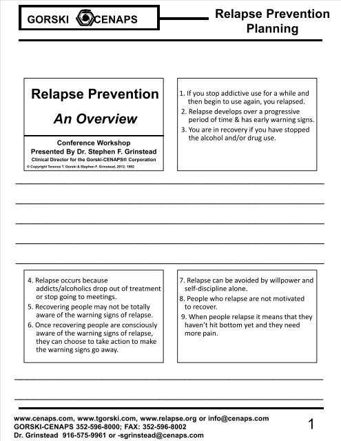 Relapse Prevention An Overview