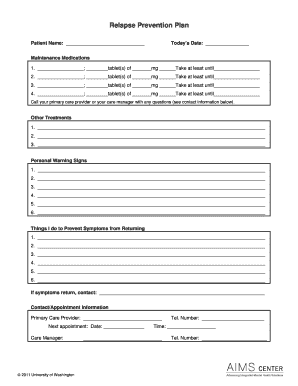 Relapse Prevention Plan Template: Complete with ease | airSlate ...
