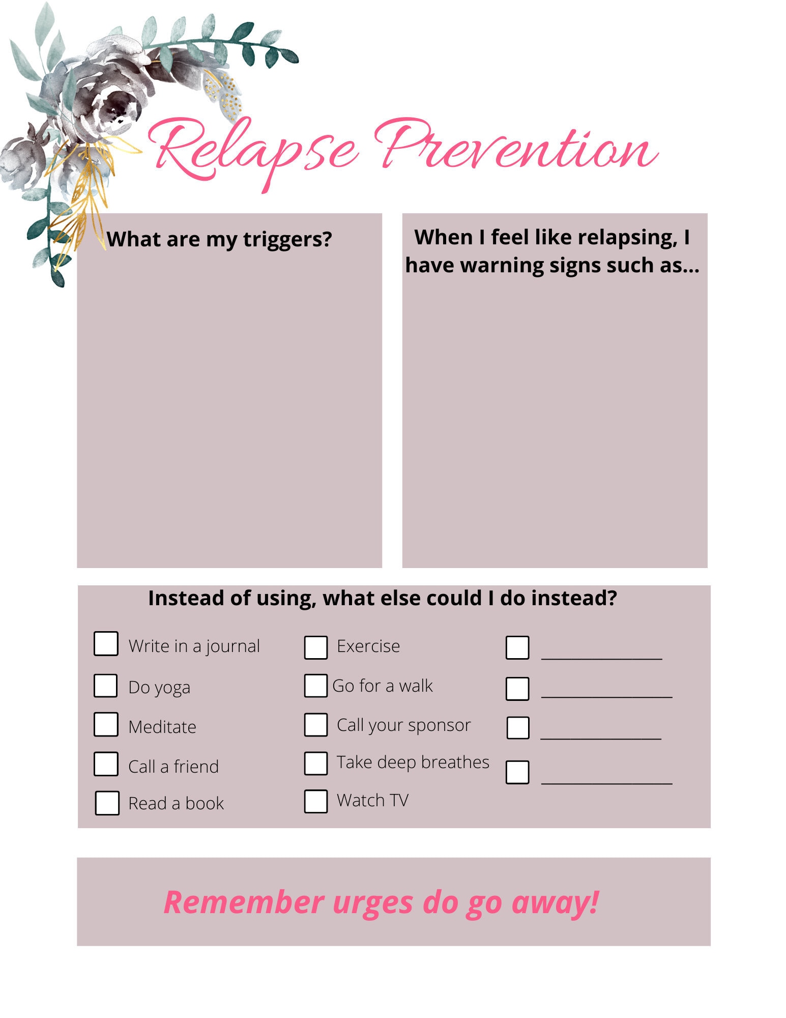 relapse prevention plans written out