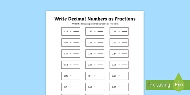 relate fractions and decimals worksheet 5th grade
