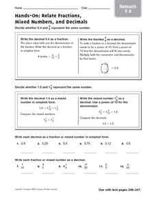 relate fractions and decimals worksheet 5th grade