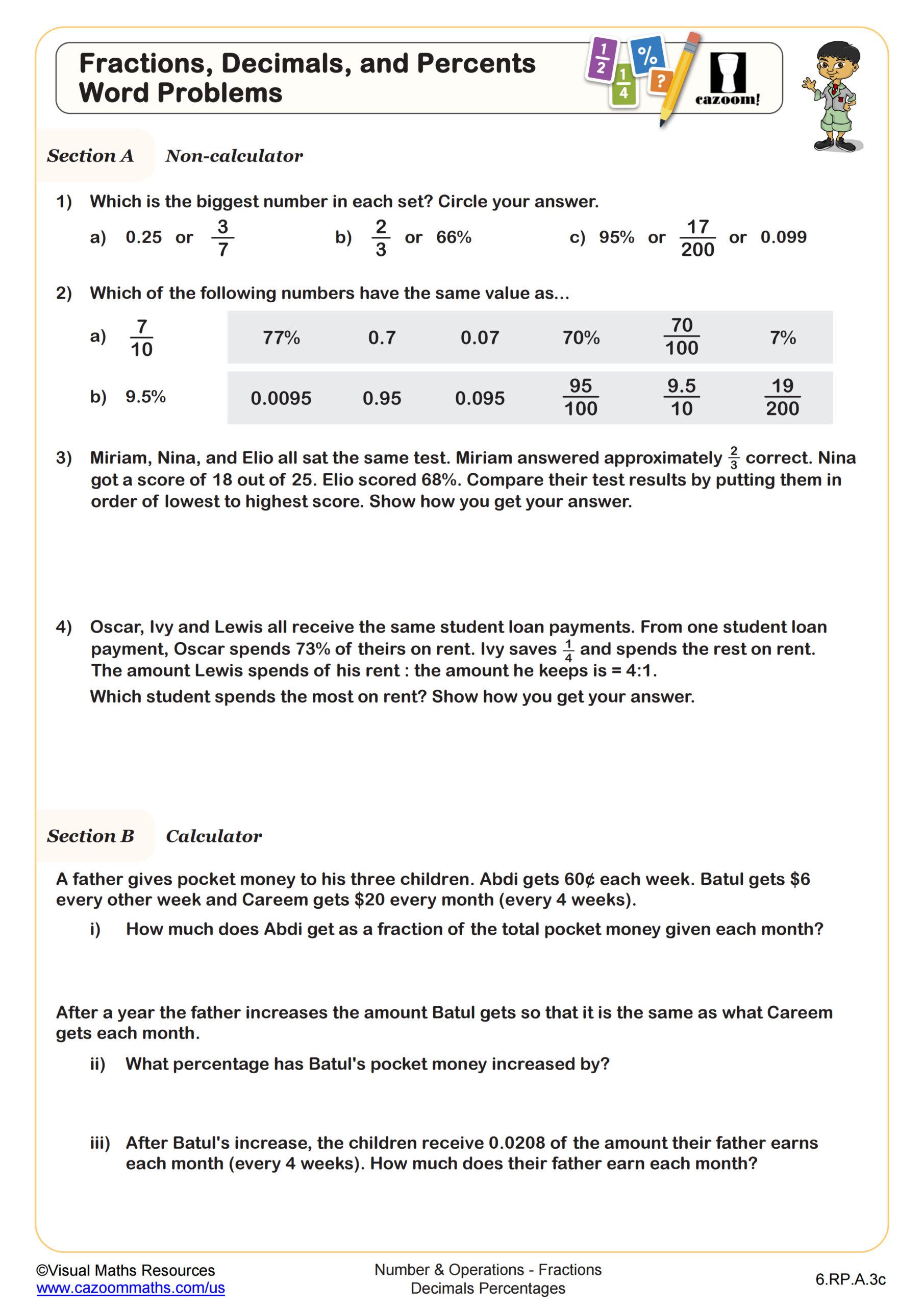 relate fractions and decimals worksheet 5th grade