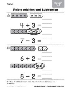 Relate Addition and Subtraction Reteach 14.7 Worksheet for ...