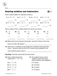 related addition and subtraction worksheet