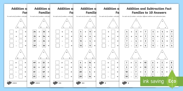 related addition and subtraction worksheet