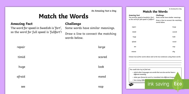 related words worksheet