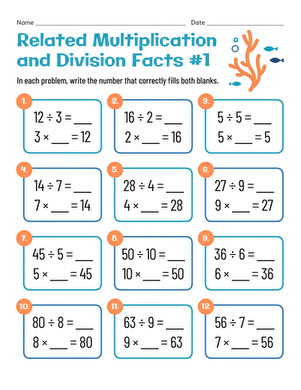 Related Multiplication and Division Facts #1 | Worksheet ...