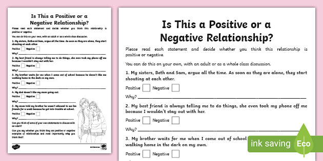 Is This a Positive or Negative Relationship? Worksheet