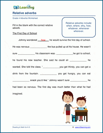relative adverbs worksheet 4th grade