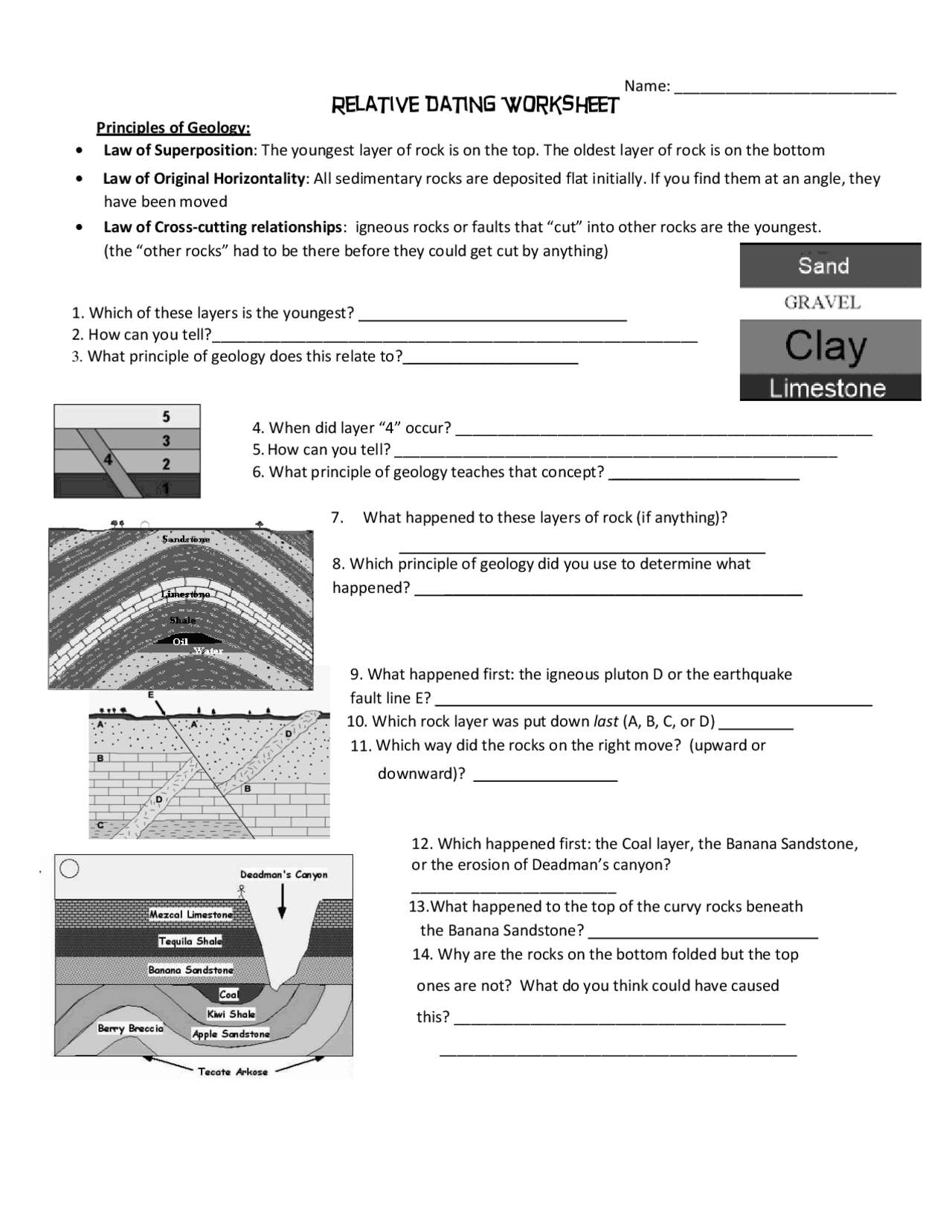 Relative Dating Worksheet | Study Guides, Projects, Research ...