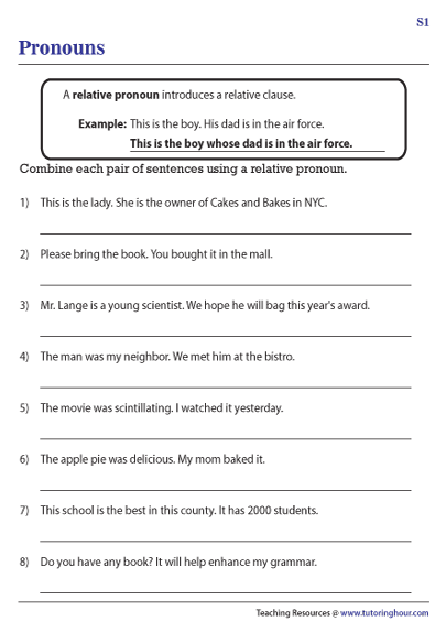 Worksheets: Relative Pronouns