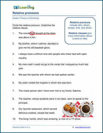 relative pronoun worksheet pdf