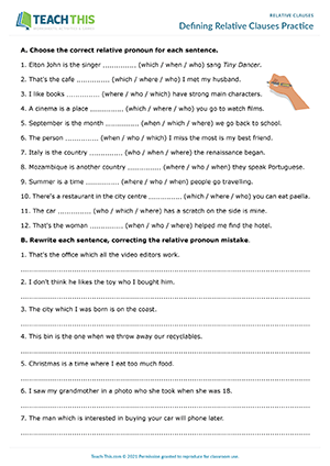 relative pronoun worksheet pdf