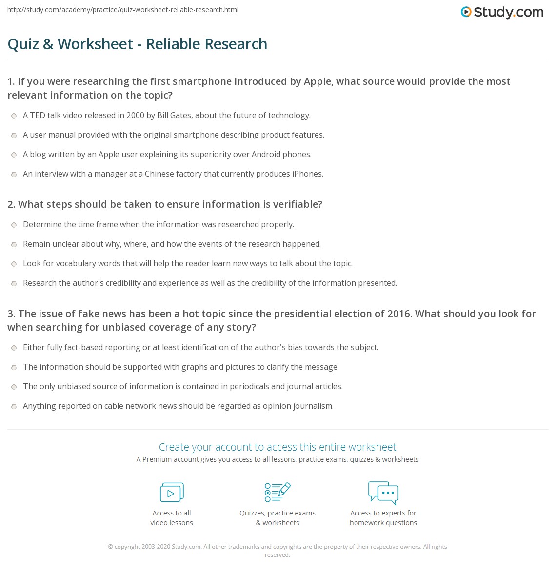 relevant information worksheet
