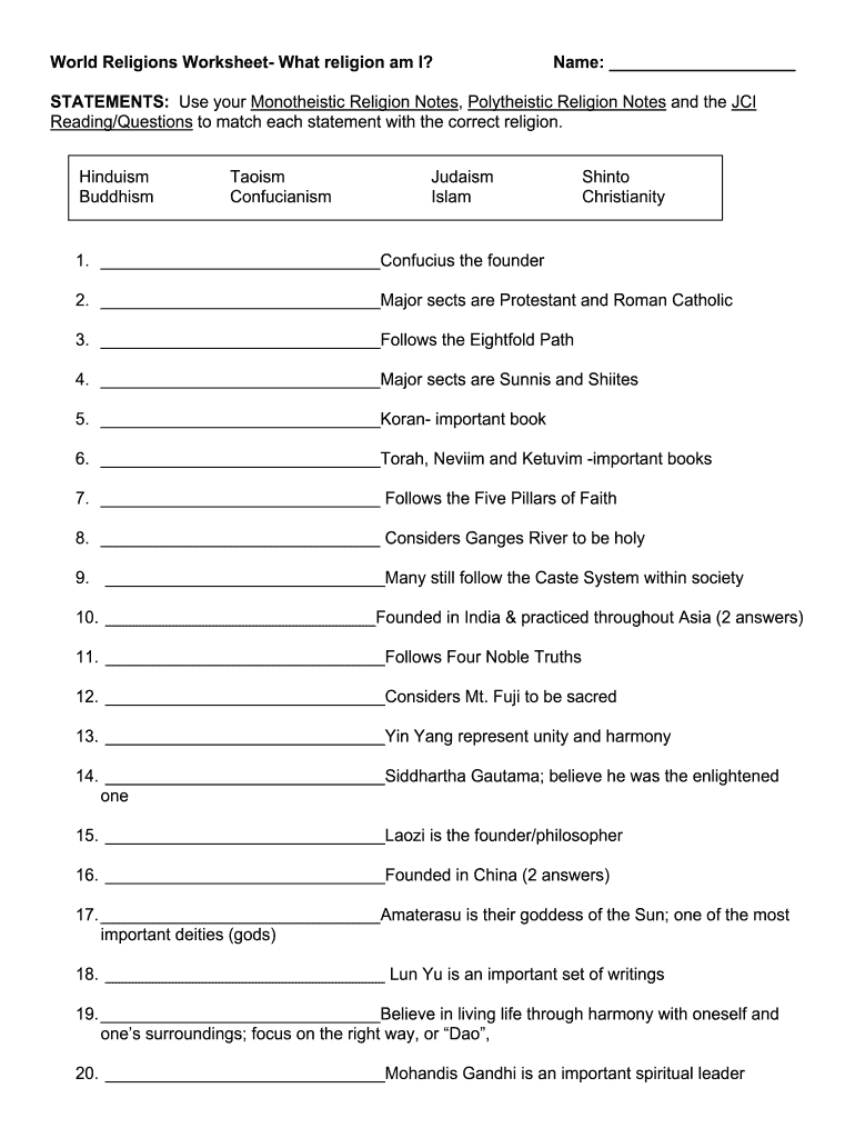 World religions worksheet pdf: Fill out &  sign online | DocHub