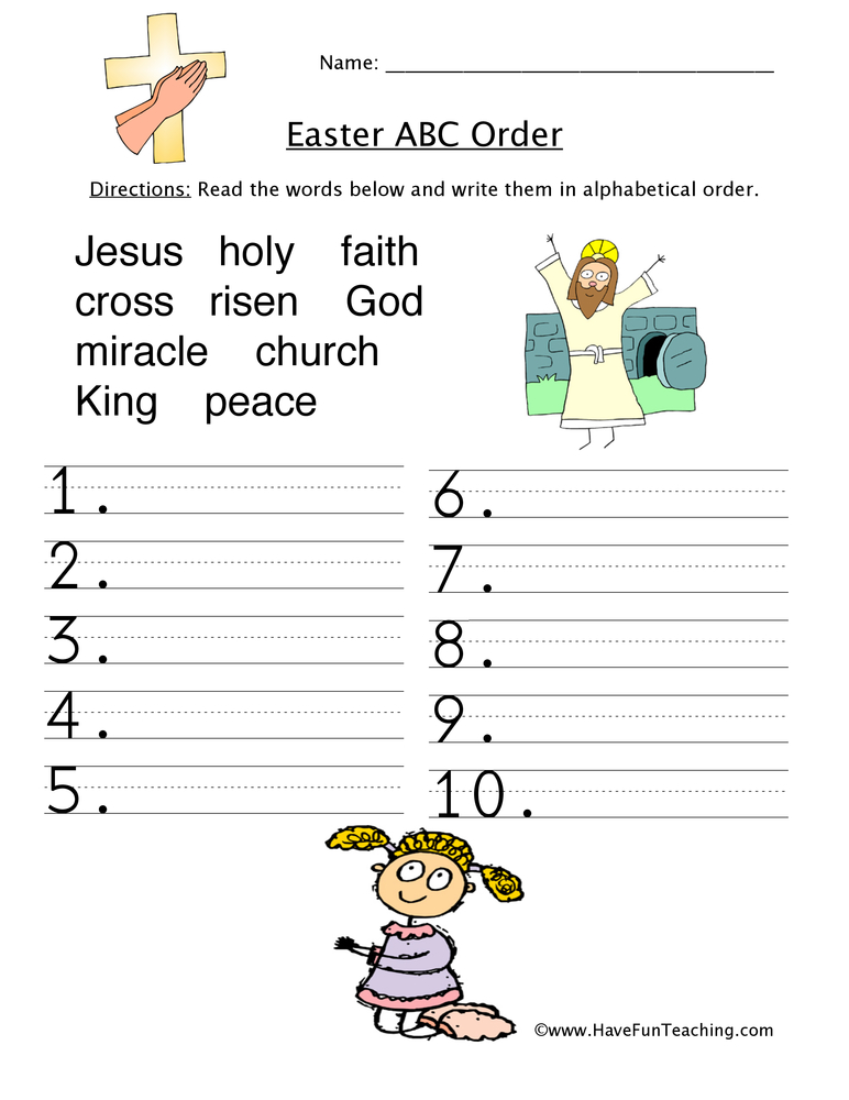 Easter Religious ABC Order Worksheet  