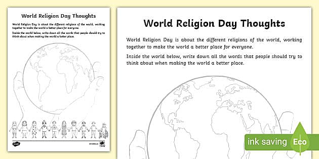 World Religion Day Thoughts Worksheet (teacher made)