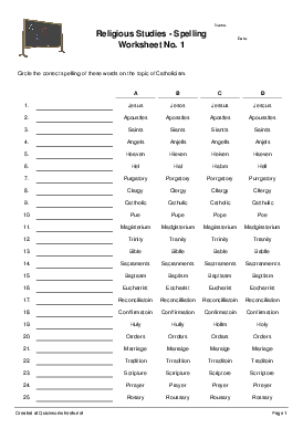 Religious Studies - Spelling Worksheet No. 1 - Spelling Test ...