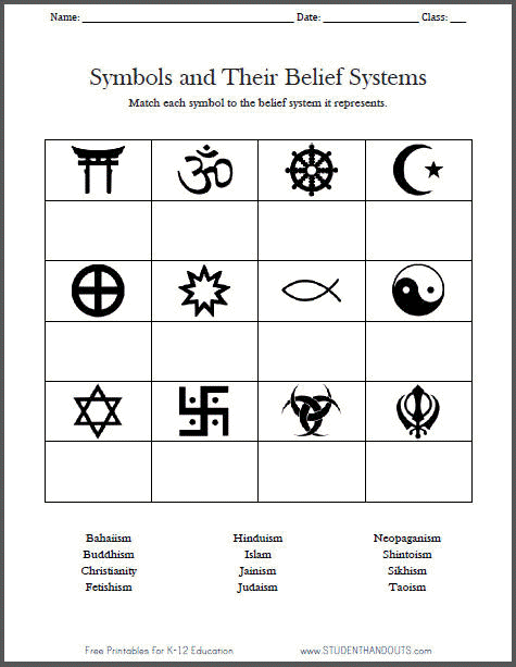 Religious Symbols Matching Worksheet | Student Handouts