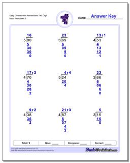 Long Division Worksheets: Division with Remainders