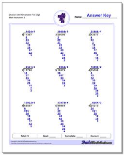 Long Division Worksheets: Division with Remainders