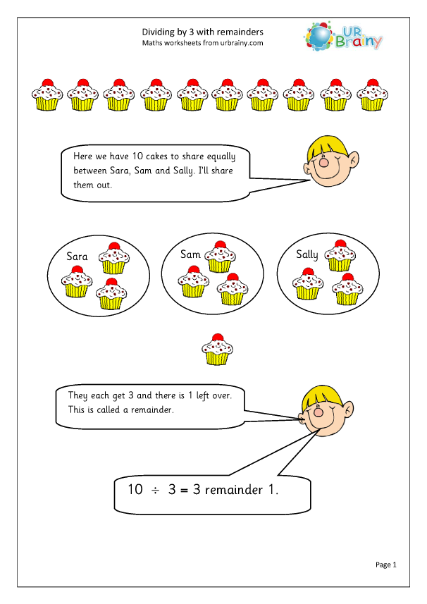 Divide by 3 with remainders - Division Maths Worksheets for Year 3 ...