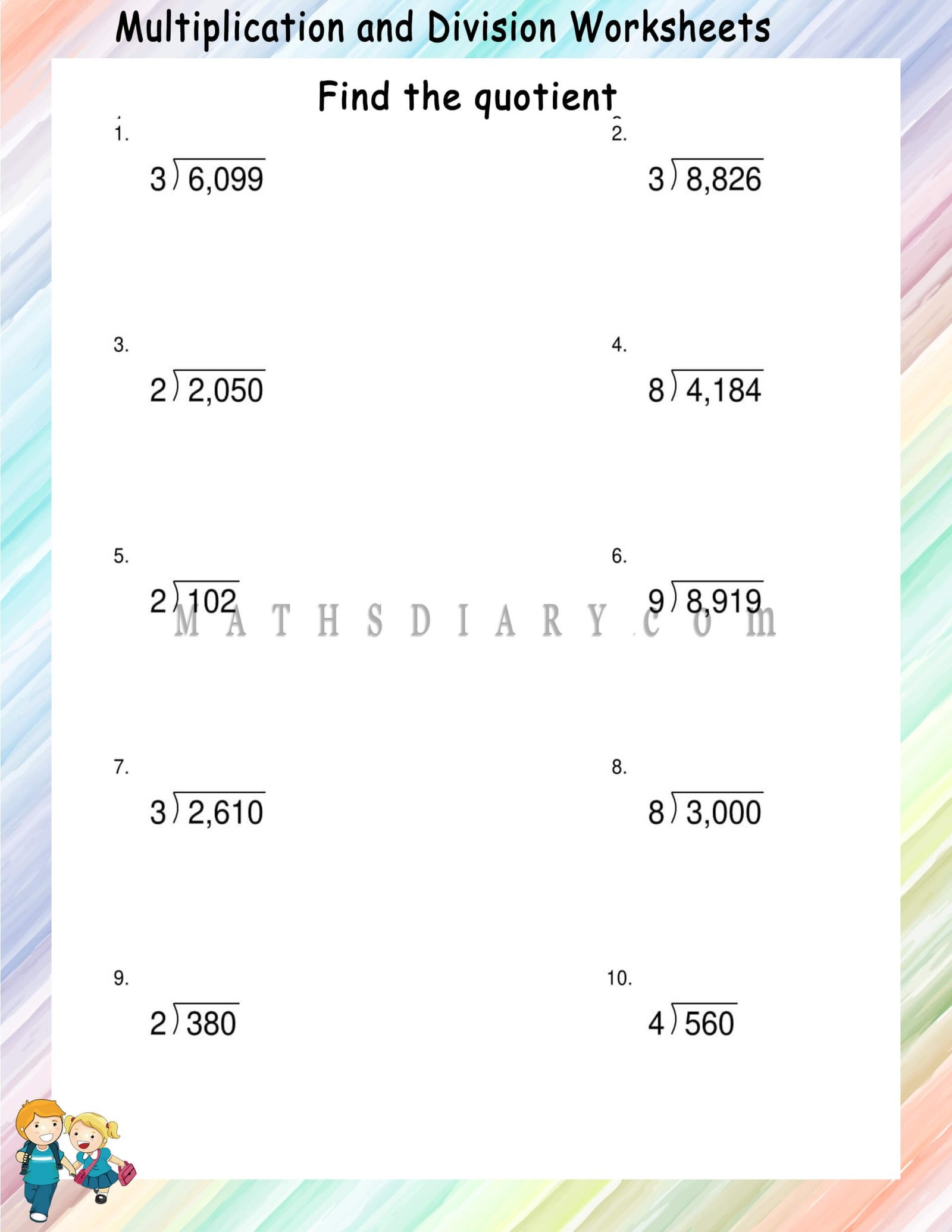 Long Division with no remainder - Math Worksheets - MathsDiary.com