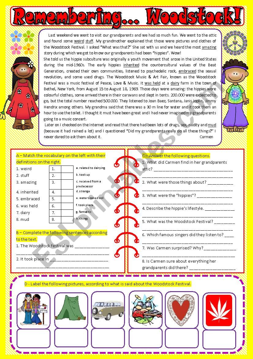 Remembering... Woodstock - ESL worksheet by Marília Gomes