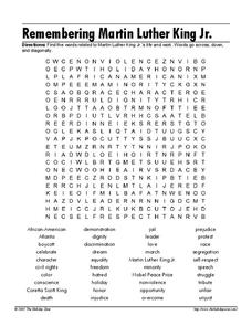 Remembering Martin Luther King Jr. Worksheet for 5th - 6th Grade ...