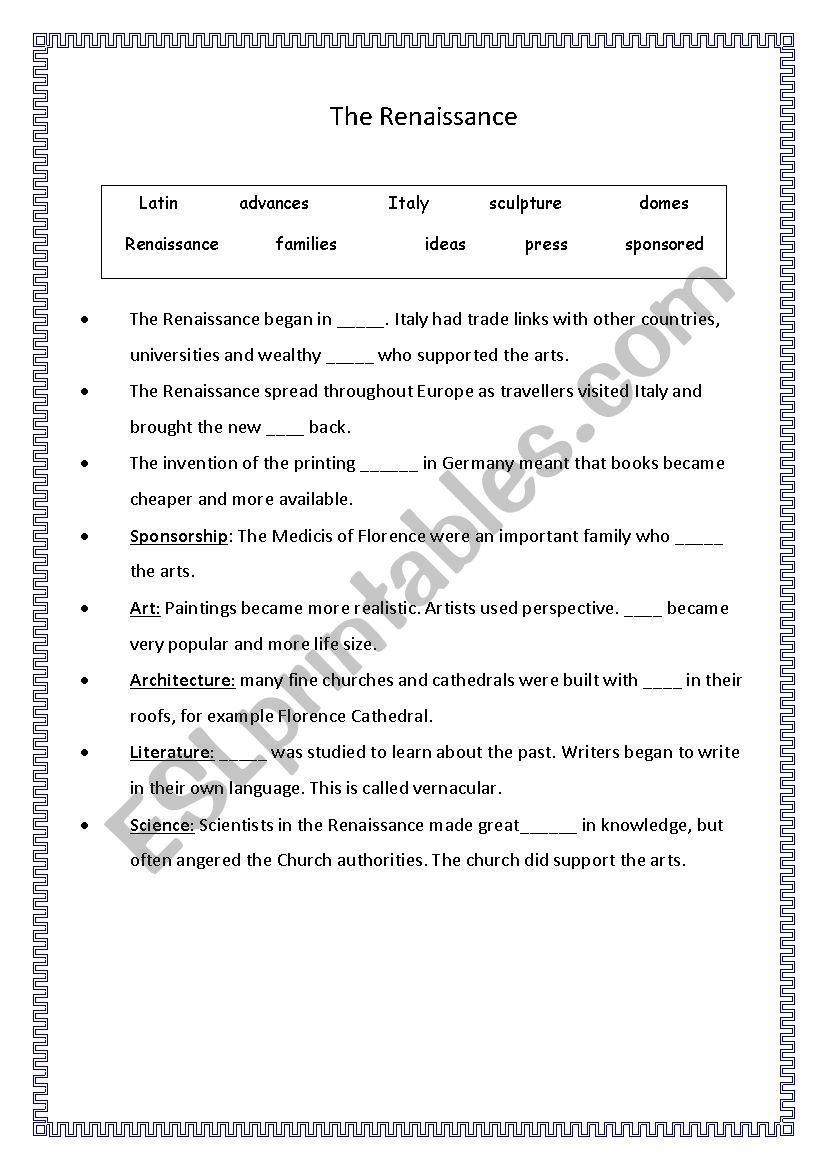 The Renaissance - ESL worksheet by alwaysoptimistic