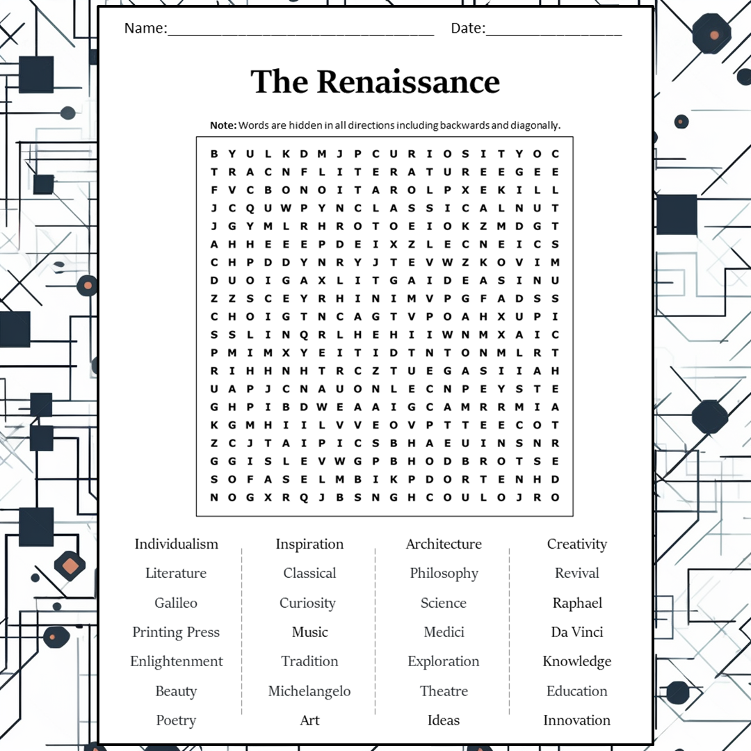 The Renaissance Word Search Puzzle Worksheet Activity PDF ...
