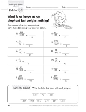 rename fractions and mixed numbers worksheet