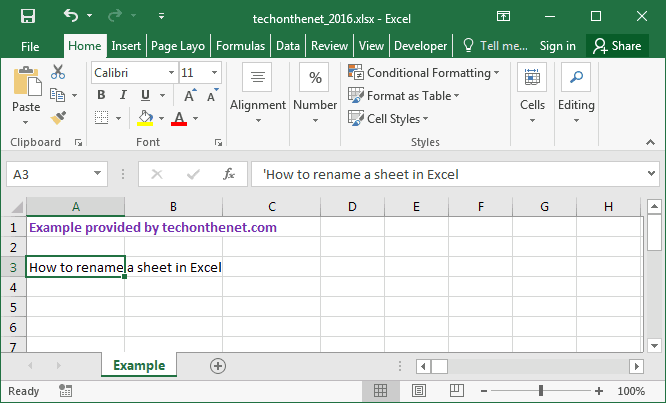 MS Excel 2016: Rename a sheet
