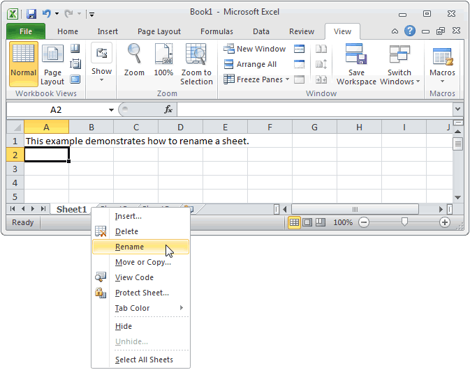 MS Excel 2010: Rename a sheet