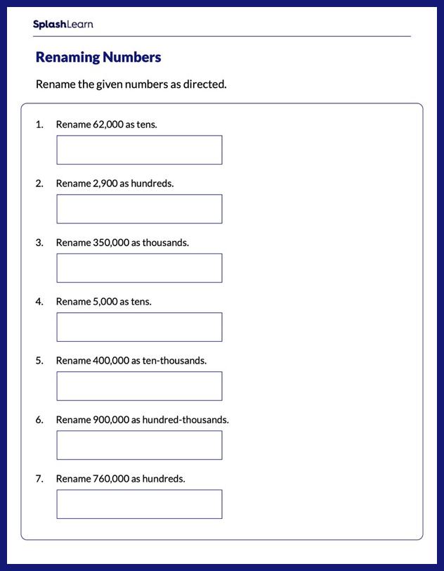 Rename the Given Numbers - Math Worksheets - SplashLearn
