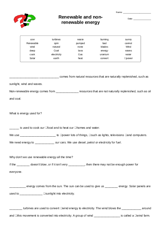 renewable and nonrenewable energy worksheet