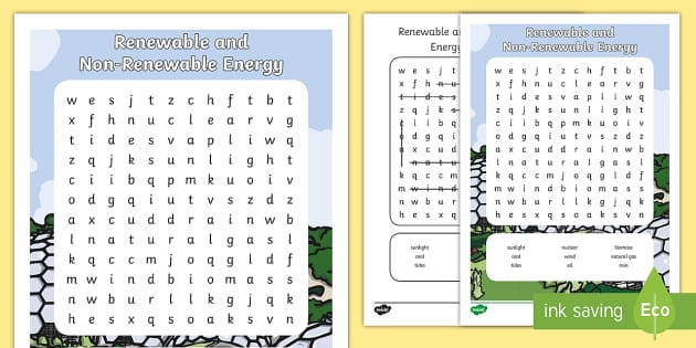 renewable and nonrenewable energy worksheet