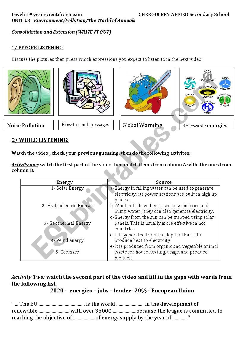 renewable energy use in Europe - ESL worksheet by fathia kerroum